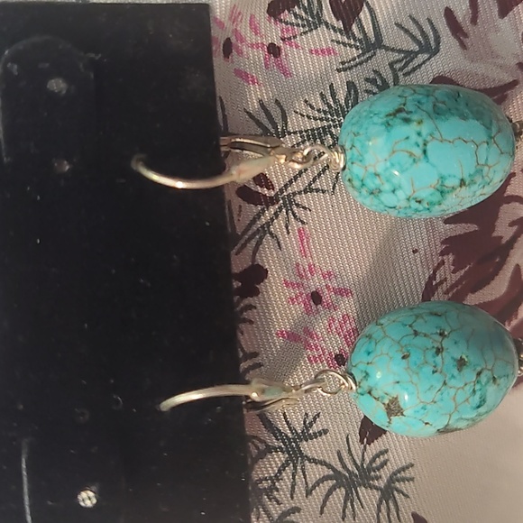 Earrings, turquoise stone, 925 clips - Picture 2 of 5